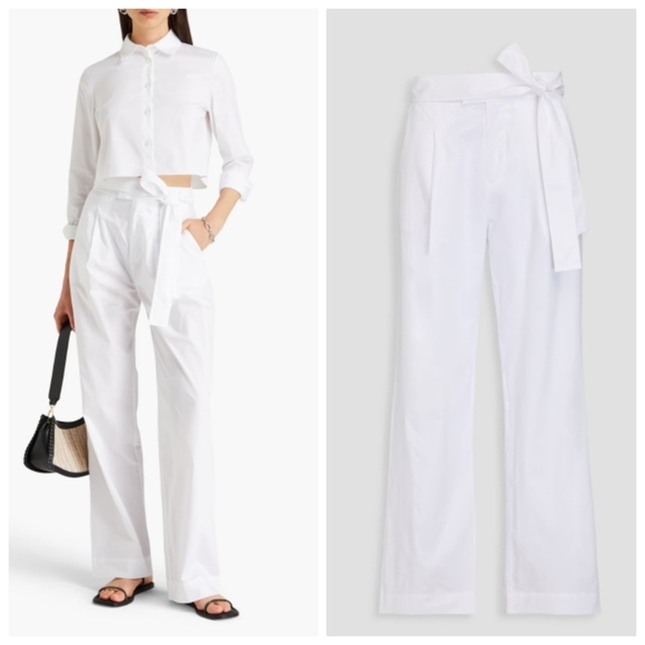 New NAADAM Pleated High Rise 100% Cotton Poplin Wide Leg White Pants Small/4 US - Picture 5 of 9